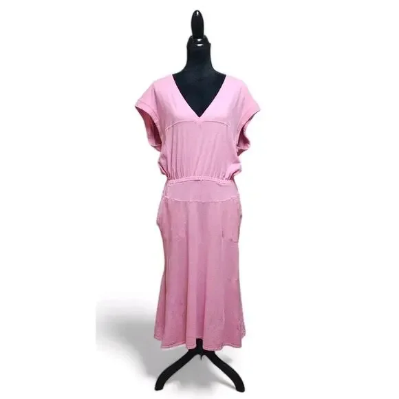 Free People Beach Marlow Pink Cotton Hemp Midi Medium M Cottagecore Boho Dress - Picture 2 of 8